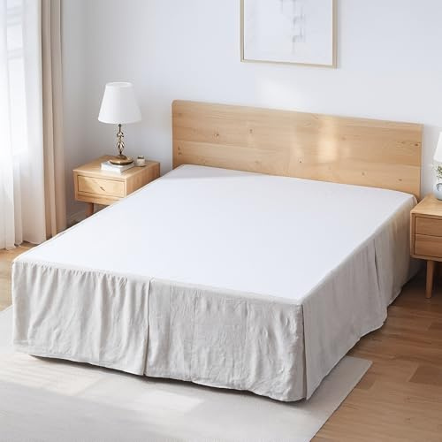FALUCA 14-Inch 100% Linen Bed Skirt with Classic Tailored Drop Natural French Flax Dust Ruffle Cozy Soft Breathable Farmhouse Bedding (14 Queen, Linen)