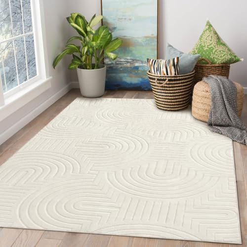 Teppich Wohnzimmer schlafzimmer, 200x280cm Waschbarer Kurzflor Creme | Carpet rutschfest Wohnzimmerteppich Skandinavisches Design, Weich Flauschig Teppiche Unifarben Geometrisch