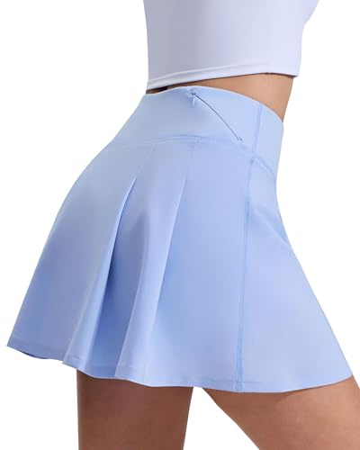 LUWELL PRO Tennis Skorts for Women UK Women's Sport Skirt with Shorts Underneath Pleated Golf Skirts with Liner Pocket High Waisted of Ladies Workout Skort Quick Dry Lightweight（Q3360-Sky Blue-L）