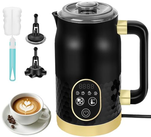 Electric Milk Frother – 4-in-1 Milk Steamer with Temperature Control Hot Chocolate, Latte & Cappuccino Frother Automatic Milk Warmer & Frother for Hot & Cold Foam with 2 Whisks