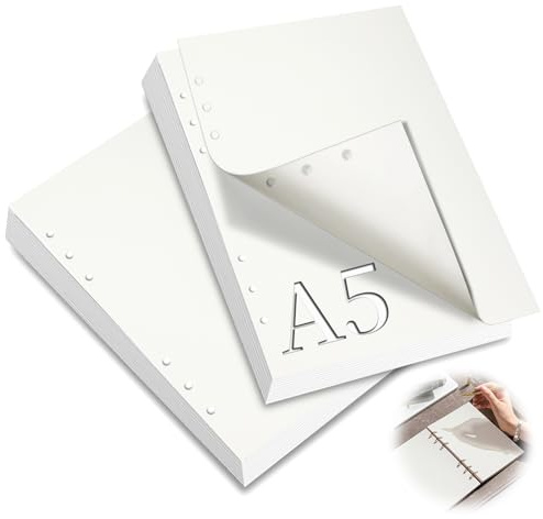 mawmuaw Nachfüllpapier A5 Ringbuch 6 Loch, 2 Packungen Ringbucheinlagen A5 Blanko Nachfüllbar 120 Blätter Refill Paper Nachfülleinlagen Notizpapier für Tagbuch Notizbuch Skizze Malerei Agenden