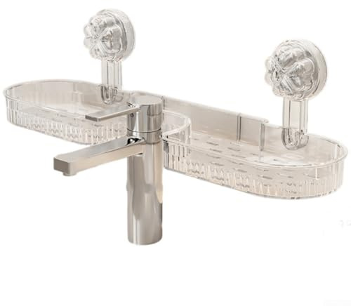 Scaffale portaoggetti rimovibile per rubinetto, 41 x 11,9 x 11,3 cm, organizer a ventosa per cucina o bagno, ripiano sopra il lavandino con robusta struttura in ABS, supporto salvaspazio (B)