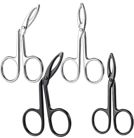 BETOOKY Pinzette per Sopracciglia Portatili in Acciaio Inossidabile 4 Pezzi, Forbici per Modellare Sopracciglia Punta Dritta e Curva, per Rifinire Peli del Viso e Barba, Compatte