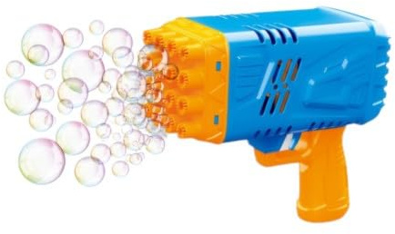 Pistola eléctrica de burbujas con boquilla de 36 agujeros, máquina automática de burbujas que funciona con pilas, juego al aire libre, a partir de 3 años (azul, naranja)
