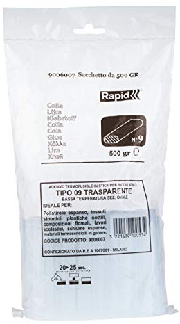 Rapid Stick di Colla a Caldo Trasparente Ovale Multifunzione per Oggetti Sensibili al Calore, Lunghezza 100 mm, 500 g, 9 Pezzi 59006007