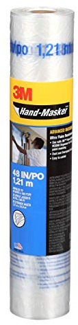 3M Hand Masker Advanced Masking Film, 48 in x 180 ft, Static Cling Keeps Film in Place, Prevents Liquids From Bleeding Through, Flake Resistant, For Indoors & Outdoors Use, 1 Roll (AMF48)