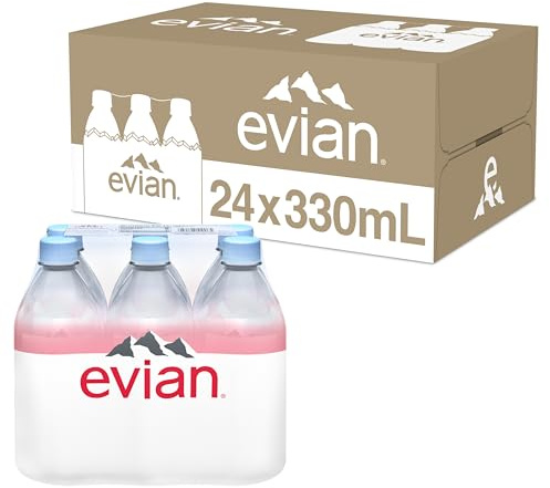 Evian Natural Spring Water Lot de 24 mini bouteilles d'eau de source filtrées naturellement 330 ml