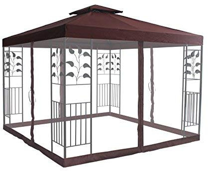 Green Bay Pavilion Gazebo Side Net Marquee Fly Screen Gathering Mosquito Netting Washable Removable Coffee(Side Net Only)