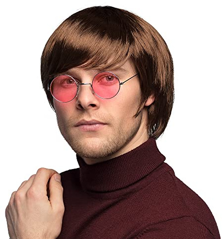 Boland 85811 – peruk John, brun, kort, syntetiskt hår, för vuxna, män, tillbehör, hippie, flower power, 60-tal, 70-tal, lennon, popstjärna, temafest, karneval