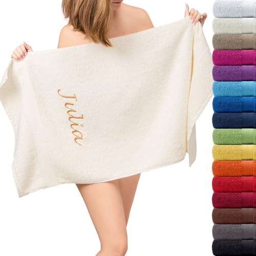 AR Line Besticken Sie Handtuch mit Namen + Datum oder mit Wunschtext Bestickt, Farbe: Royal, Größe: Handtuch 50 x 100 cm