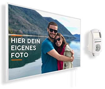 Könighaus Eigenes Bild & Foto Infrarot Heizung mit TÜV SÜD & 5 Jahren Garantie - Made in Germany (Lade DEIN eigenes Motiv hoch und mach dir ein Einzelstück) (450W-Weißer Rahmen) - inkl. Thermostat