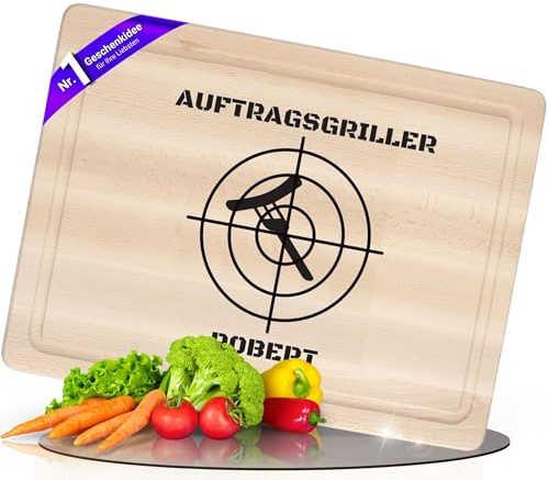 Personalisiertes Schneidebrett aus Buchenholz 40 cm - Motiv Auftragsgriller | Küchenzubehör, Holzbrett, Kochen, Servieren, robust, Fleisch, 40 cm, Gemüse, Haushalt, ideal als Geschenk