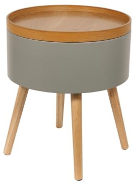 HOME DECO FACTORY Table D'Appoint Coffre Rond Gris