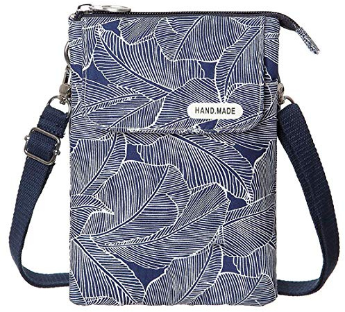 LassZone Canvas Cute Crossbody Handbags Cell Phone Purse Wallet Leaves Pattern Small Change Pouch Bags for Women Girls