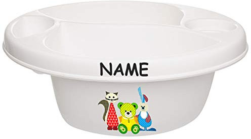 alles-meine.de GmbH Waschschüssel/Kinderwaschbecken - weiß Tiere - Teddy - Katze - Hase inkl. Name - Bieco - 3 Kammern - Baby - Putzeimer - Windeln Wickelschüssel - Windel ..