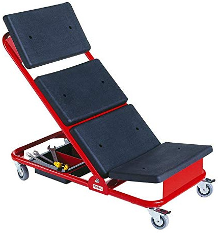 Oswald Transportgeräte Rollliege mit Kleinteilkasten, höhenverstellbar, rot/schwarz