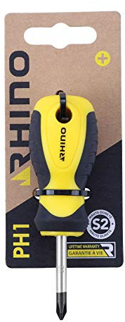 RHINO - Mini tournevis cruciforme PH1 x 25 mm - Tournevis pouce cruciforme - Lame Acier S2 - Embout magnétique - Usage professionnel - Garantie à vie - Plusieurs tailles disponibles