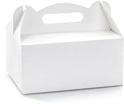 PartyDeco Tortenschachtel mit Griff 19x14x9cm 10er Set - lebensmittelecht & praktisch - Faltschachteln Pappschachteln für Torten Kuchen Geschenke - Tortenkartons rechteckig zur Hochzeit - Weiß