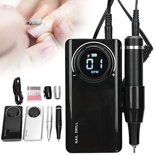 Nageldrehmaschine, elektrische Nagelfeile Power Bank Funktion LCD-Display Nageldrehmaschinen mit 6 Bits 35000 U/min Wiederaufladbarer elektrischer Nagelbohrer Tragbarer Polierer(schwarz)