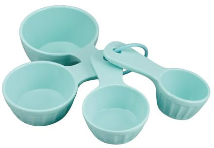 UP 4-Piece Latte Style Melamine Measuring Cups Set, Professional Nesting Baking and Cooking Tools for Liquid and Dry Ingredients, Mint Blue