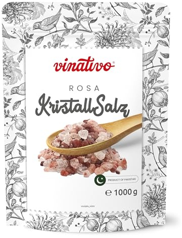 vinativo Rosa Kristallsalz – grob – 1kg – Premium Qualität – unraffiniert – Steinsalz reich an Mineralien – für die Mühle geeignet - Salt Range Pakistan