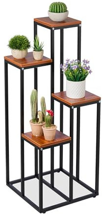 Relaxdays Pflanzenständer Blumentreppe, 4 Ablagen, HxBxT: 100 x 40 x 40 cm, platzsparend, Stahl, MDF, Design Blumenetagere, schwarz/braun