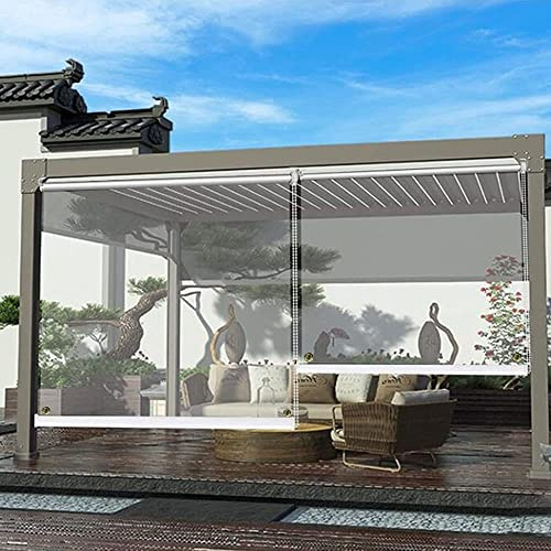 FUFU Store Enrouleur PVC Bâche Transparente avec Oeillets, Bâche Imperméable en PVC, Store Enrouleur PVC Pergola Extérieure Store À Rouleau, PVC Transparent Rideau Imperméable en Vinyle avec Crochet,