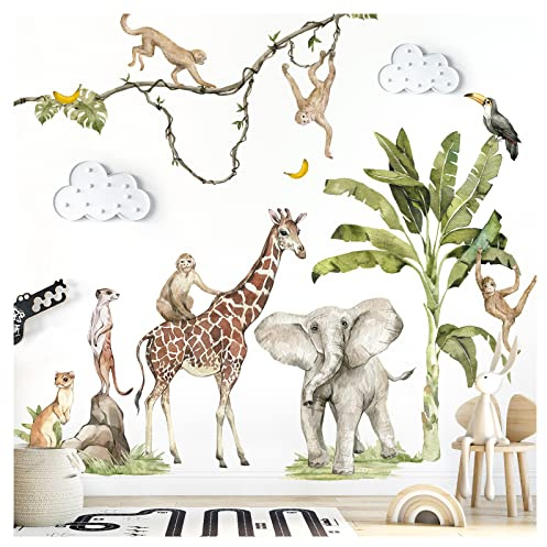 Grandora XXL Wandsticker Set Safari Baum Tiere Wandtattoo für Kinderzimmer DL765-4