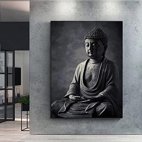 Yishui Art Leinwanddruck Kunst Gemälde Schwarz Meditation Buddha Bild Wandkunst Home Wohnzimmer Wanddekoration Buddhistische Bilder 80x100cm (31x43in) Rahmenlos