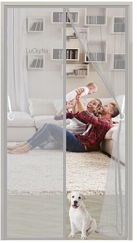 Mosquitera Puerta Corredera Magnetica - Cortina Magnética 80 x 180 cm Mosquiteras Correderas Magnética Automático - Montaje Fácil Adhesivo sin Agujeros para Balcones - Gris