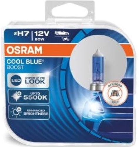 Osram 62210CBB-HCB Cool Blue Boost Leuchtmittel, H7, Offroad, + 50% Helligkeit, Halogen-Scheinwerfer, Duobox 80 W | Helligkeit Halogenlampe für Projektoren, Duobox 80 W