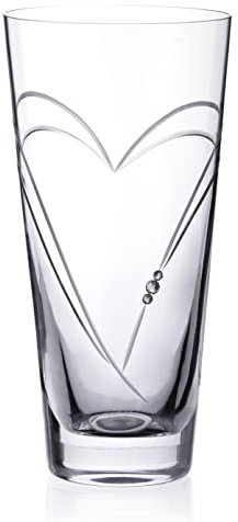 DIAMANTE Heart in Heart hand cut crystal glass vase with sparkling crystals - 20cm