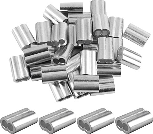 Manicotti In Alluminio 6mm 30 Pezzi Doppio Foro Alluminio per Corda in Acciaio, Fune, Filo Metallico e Cavo, Argento (6 mm)