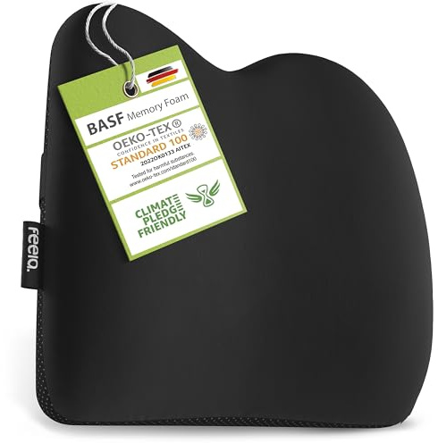 feela.® Ergonomisches Rückenkissen für Auto- und Bürostühle | Gedächtnisschaum-Rückstützkissen für Sitzkomfort und Haltung – Verstellbare Passform für Autositze und Bürostühle (Schwarz)