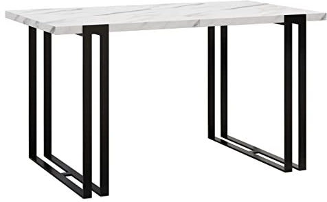 Mirjan24 Tisch für Esszimmer Husteo 140/240x80, Ausziehbarer Tisch für Küche, Metallrahmen, Rechteckiger Esstisch, Praktischer Ausziehtisch, Küchentisch, Esszimmertisch (Schwarz + Marmor Bianco)