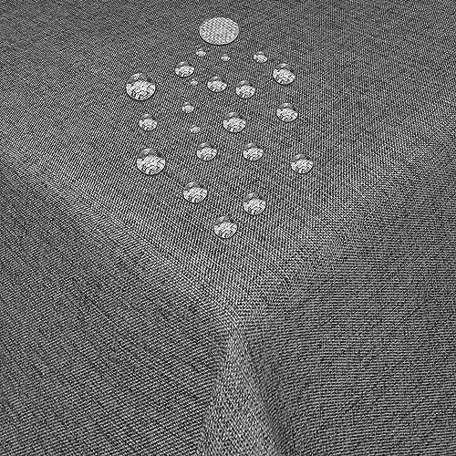 Tischdecke Stoff Damast Leinen-Optik Jacquard mit Fleckschutz oval 140x190 cm Dunkel-Grau