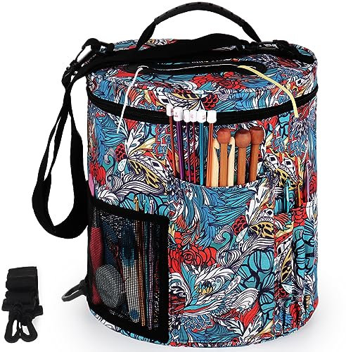 Aeelike Stricktasche mit Schultergurt, Tragbar Häkeltasche für Unterwegs, Dauerhaft Oxford-Stoff Handarbeitstasche für Stricken, Aufbewahrungstasche für Wolle, Häkel Zubehör, Stricknadeln Aufbewahrung