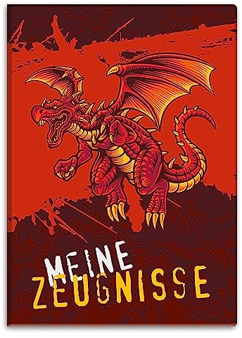 itenga Zeugnismappemit Motiv DIN A4 Dokumentenmappe Zeugnisse - für Kinder Jugendliche Schüler Mädchen (Drache)