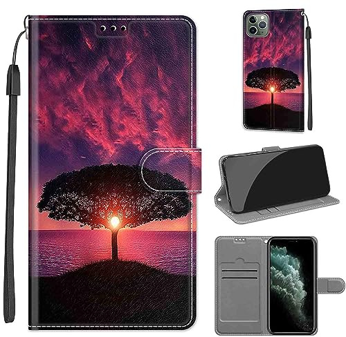 TOMYOU Handyhülle für iPhone 11 Pro Hülle, Sonnenuntergang | Standfunktion, Kartenfach, Magnetisch, Stoßfeste Schutzhülle, Flip Leder, Klapphülle