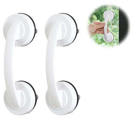 Agarraderas baño para mayores, 2PCS agarrador ducha personas mayores,Blanco | Rieles agarre antideslizantes para ducha con ventosa, riel de agarre con ventosa para puerta corredera de vidrio.