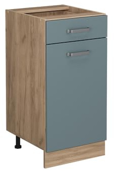 Vicco Küchenunterschrank R-Line, Blau-Grau, 40 cm | 1 Schublade · Ohne Arbeitsplatte · Höhenverstellbare Füße · ✓ Leichter Zugriff · ✓ Frei kombinierbar