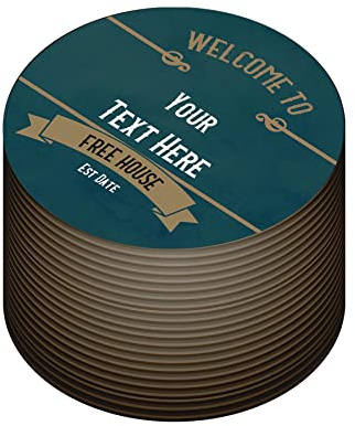 Personalised Beer Mats Pack of 48 - Absorbent Recyclable Round Cardboard Drink Mat Coasters - Accessories for Home Bars Pubs - CO-CARD-010-48-R - ADD YOUR TEXT