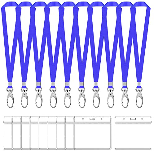 Wisebom 10 Sets Ausweishülle mit Schlüsselband, Wasserdicht Klar ID-Kartenhalter und Nylon Umhängeband mit Swivel Haken, Kartenhülle mit Lanyard Ausweishalter für Schule Ausstellung Büro (Blau)