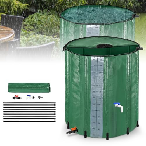 LARS360 Bidone pieghevole per acqua piovana, 750 l, con scala, serbatoio per acqua piovana con protezione da troppopieno e rubinetto, serbatoio per acqua piovana con griglia di ingresso dell'acqua,