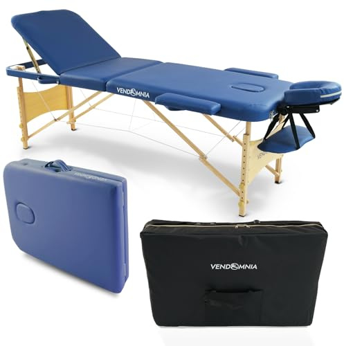 VENDOMNIA Mobile Massageliege - Holzfüße mit 3 Zonen höhenverstellbar inkl. hochwertiger Kopfstütze Tasche Armlehnen - Farbwahl Klappbar, Massagetisch Massagebett Massagebank Behandlungsliege