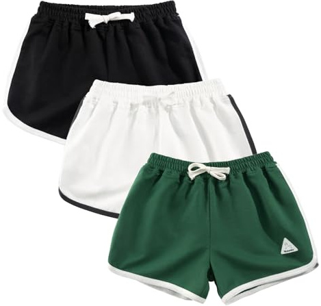 Rolanko Girls Sports Shorts, Cotton Summer Contrast Binding Dolphin Short Pants, Kids Athletic Gym Wear for Running and Dancing, 3 Packs