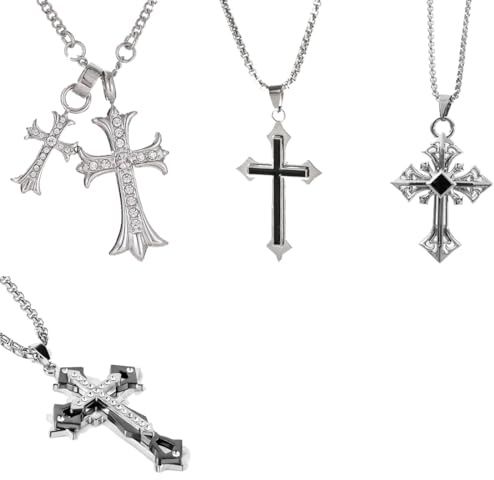 LuLiyLdJ 4 Stück Kreuz Ketten für Herren Damen Silber