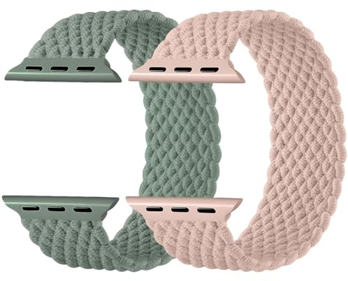 Charlam 2 stycken armband kompatibla med Apple Watch Series 9, 8, 7, 6, 5, 4, 3, 2, 1, SE, Ultra/Ultra 2, Dam, herr, sportigt flätat elastiskt nylonband