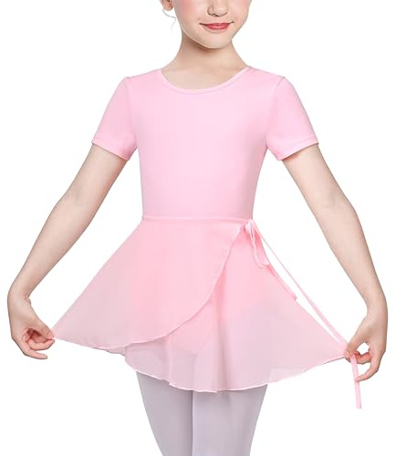 Robe de Ballet pour Enfants 2 pièces Fixer Rose Vêtements de Ballet pour Filles Robe de Danse Manche Courte 7-8 Ans