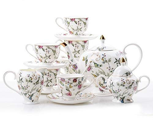 CUNTO Set da tè in Porcellana 21 Pezzi Set da tè Inglese pomeridiano Set di Tazze da caffè e Piatti in Porcellana Europea in Osso Set da tè in Ceramica per Matrimoni per la casa